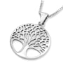 Large Sterling Silver Circular Pendant Necklace With Tree of Life Design (For Both Men & Women) - 1