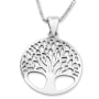 Large Sterling Silver Circular Pendant Necklace With Tree of Life Design (For Both Men & Women) - 3
