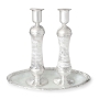 Large Sterling Silver-Plated Glass Shabbat Candlesticks (White) - 2