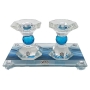 Lily Art Blue Crystal Ball Candlesticks with Tray - 1
