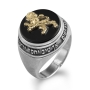 Rafael Jewelry Handcrafted Sterling Silver and Onyx Stone Ring With 14K Yellow Gold Lion of Judah Design - 3