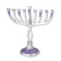 Lily Art Aluminum Twist Hanukkah Menorah with Hamsa (Purple) - 1