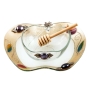 Lily Art Painted Glass Apple Honey Dish with Purple Marbles and Pomegranates  - 1