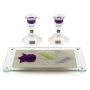 Lily Art Painted Crystal Candlesticks with Tray – Purple Tulip - 1