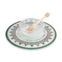Lily Art Glass Rosh Hashanah Honey Dish & Wooden Honey Spoon - Leafy Pomegranate Design - 2