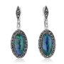 Marina Jewelry 925 Sterling Silver Eilat Stone Oval Earrings with Marcasite Stone Border - 1