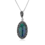 Marina Jewelry 925 Sterling Silver Eilat Stone Oval Necklace with Marcasite Stone Border - 1