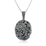 Marina Jewelry 925 Sterling Silver Floral Design Eilat Stone Necklace with Marcasite Stone - 1