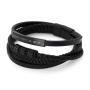 Men's Personalized Beaded Leather Bracelet with Magnetic Clasp - Black - 6