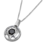 Sterling Silver and Onyx Star of David Disk Pendant with Ana Bekoach - 2