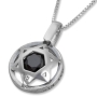Sterling Silver and Onyx Star of David Disk Pendant with Ana Bekoach - 1