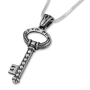 Sterling Silver Eshet Chayil Key Necklace with Cubic Zirconia Stones - 1