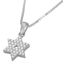 Small Sterling Silver Crystal-Encrusted Star of David Necklace - 1