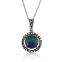 Marina Jewelry Sterling Silver Eilat Stone Necklace with Marcasite Border - 1