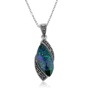 Marina Jewelry Sterling Silver Wrapped Eilat Stone and Marcasite Drop Necklace - 1