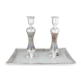 Handcrafted Designer Sterling Silver-Plated Glass Shabbat Candlesticks (Multicolored) - 1