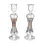 Handcrafted Designer Sterling Silver-Plated Glass Shabbat Candlesticks (Multicolored) - 2