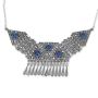 Traditional Yemenite Art Handcrafted Sterling Silver Necklace With Blue Lapis Stones - 2