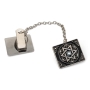 Nickel Star of David Tallit Clips with Blue Stone - 2
