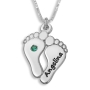 Sterling Silver Baby's Footprints Mom Necklace with Birthstone - 1
