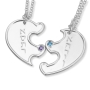 925 Sterling Silver Couple's Split Love Heart Names Necklaces with Birthstones - 4