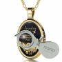 Jerusalem of Gold: 14K Gold and Onyx Necklace Micro-Inscribed with 24K Gold - 3