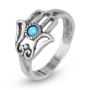 Designer Sterling Silver and Opal Stone Hamsa Ring - 1