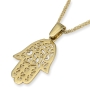 Chic 14K Yellow Gold Hamsa Pendant Necklace With Ornate Design - 5