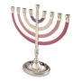 Modern Nickel Hanukkah Menorah With Colorful Enamel Design (Choice of Colors) - 7