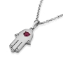 18K Gold Hamsa Diamond Pendant Necklace with Ruby Stone Love Heart (Choice of Colors) - 5