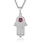 18K Gold Hamsa Diamond Pendant Necklace with Ruby Stone Love Heart (Choice of Colors) - 6