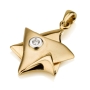 18K Yellow Gold Contemporary Star of David Pendant with Diamond - 1