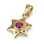 14K Gold Star of David with Ruby Center - 1