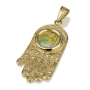 14K Gold and Roman Glass Filigree Hamsa Pendant - 1