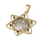 14K Curved Star of David Pendant with White Gold Shema Center and Ruby Stones - 1