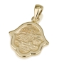 14K Yellow Gold Wide Hamsa Pendant with Jerusalem Relief Center - 1