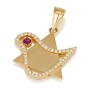 18K Yellow Gold Star of David Pendant with Diamond Dove and Ruby - 1