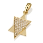 18K Yellow Gold Solid Star of David Pendant with Diamond Filled Triangle - 1