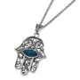 Sterling Silver and Eilat Stone Hamsa Necklace With Filigree Design - 3
