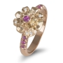 14K Yellow Gold Flower Ring Diamonds and Rubies - 1