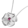 Sterling Silver Flower Necklace with Ruby Stone Center - 1