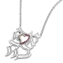 Sterling Silver and 14K Red Gold Ahava Necklace with Ruby and Lavender Stone Heart - 1