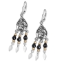 Sterling Silver Yemenite Filigree Drop Earrings with Gold Filled Beads and Garnets - 1