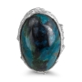 Sterling Silver Ring with Large Eilat Stone in Textured Setting - 1