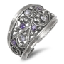 925 Sterling Silver Open Ring with Amethyst and Lavender Stones - 1