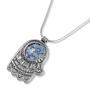 925 Sterling Silver Hamsa Necklace with Roman Glass Circle - 1