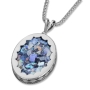Sterling Silver Bordered Oval Roman Glass Necklace - 1