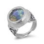 Sterling Silver Round Roman Glass Filigree Ring - 2