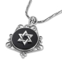 Sterling Silver Round Onyx Filigree Necklace - Star of David - 1