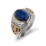 Sterling Silver Ring with 9K Gold Lions of Judah and Sapphire - 2